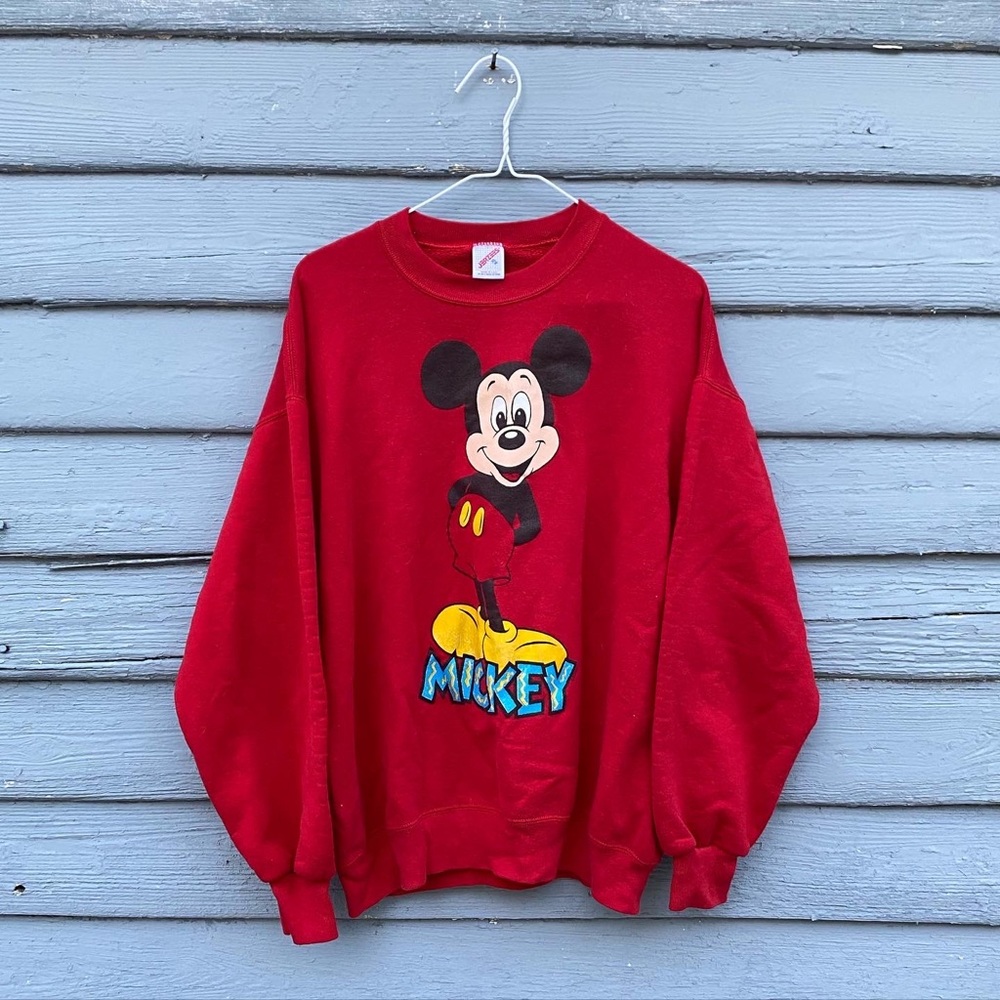 Vintage 1990s Disney Mickey Mouse Red Crewneck Sweater